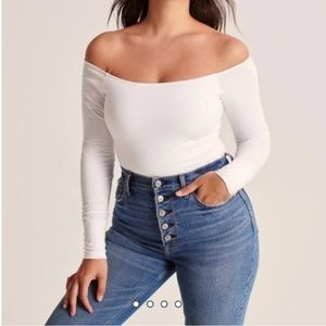Abercrombie and Fitch White Off the Shoulder Long Sleeve Bodysuit
